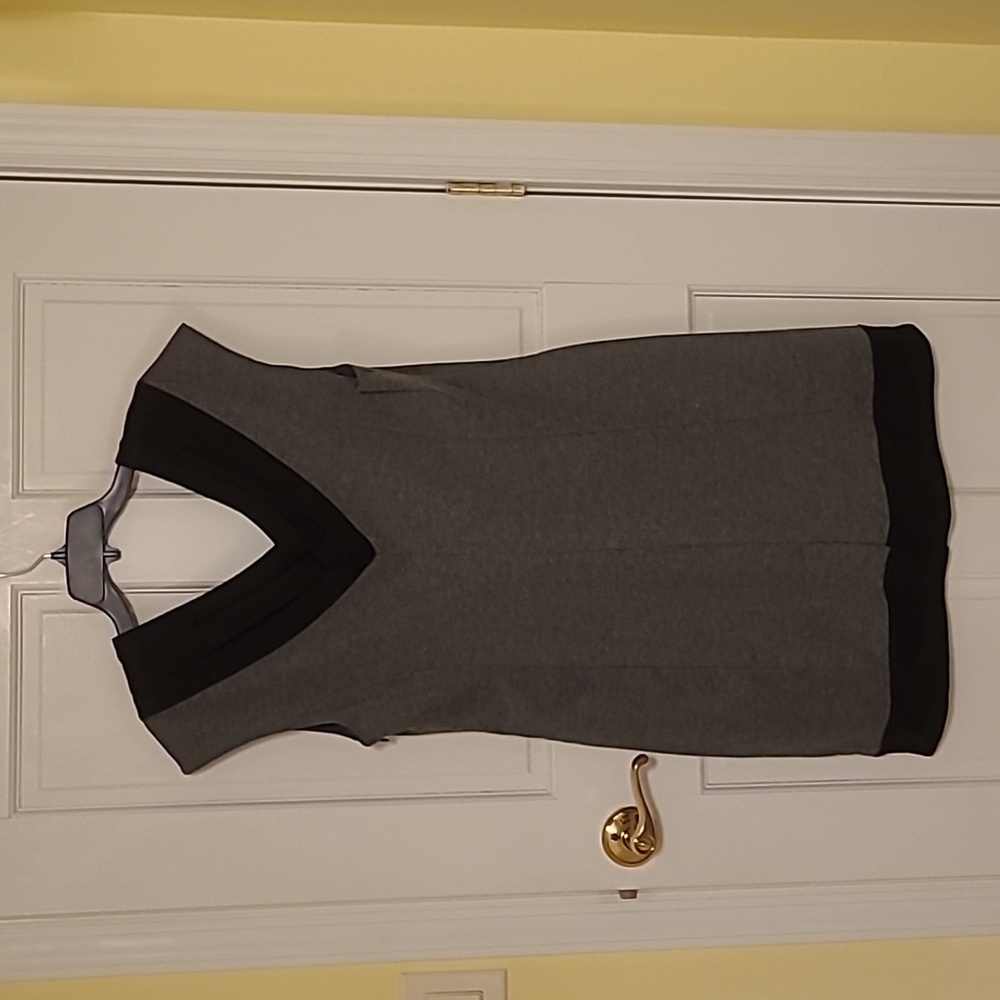 Attention Dress in Large Gray and Black Trim NWOT